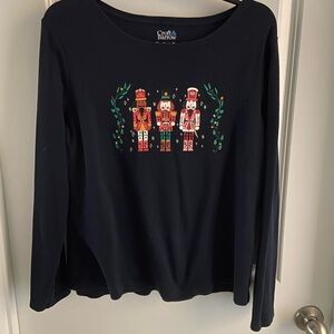 Croft & Barrow Black Nutcracker Long Sleeve Top-Med